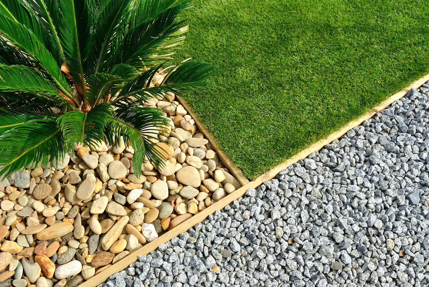 Close-up of garden edging and pebble detail